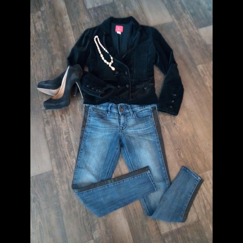 Express Denim & Leather Stretch Skinny Jeans